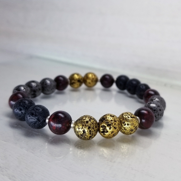 Brecciated Jasper & Lava Bead Stretch Bracelet - Picture 6 of 8